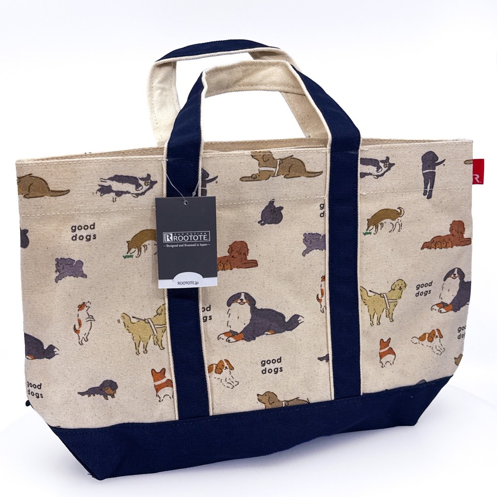 NWT ROOTOTE Japan Good Dogs Canvas Tote Bag Navy NWT New in Packaging Authentic